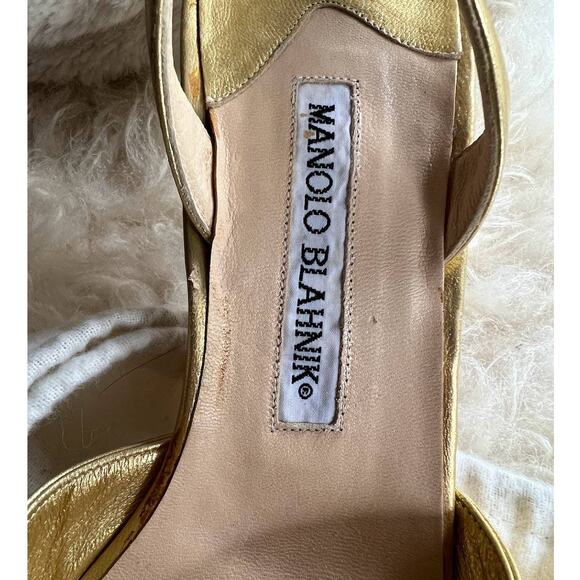 Vintage Manolo Blahnik Gold Slingback Heels - Picture 9 of 16